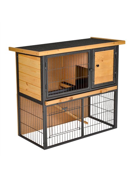 PawHut Guinea Pig Hutch Rabbit Hutch Wood-metal Elevated Pet House Bunny Cage with No-Leak Tray Ramp Openable Roof Outdoor 89.5  - pic 149348 | FastDaddyshop