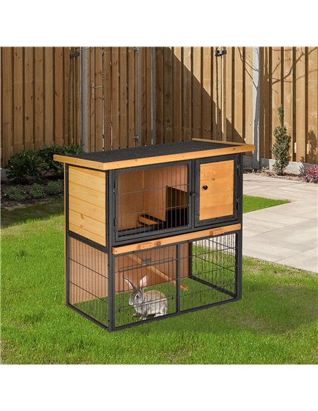 PawHut Guinea Pig Hutch Rabbit Hutch Wood-metal Elevated Pet House Bunny Cage with No-Leak Tray Ramp Openable Roof Outdoor 89.5  - pic 149349 | FastDaddyshop