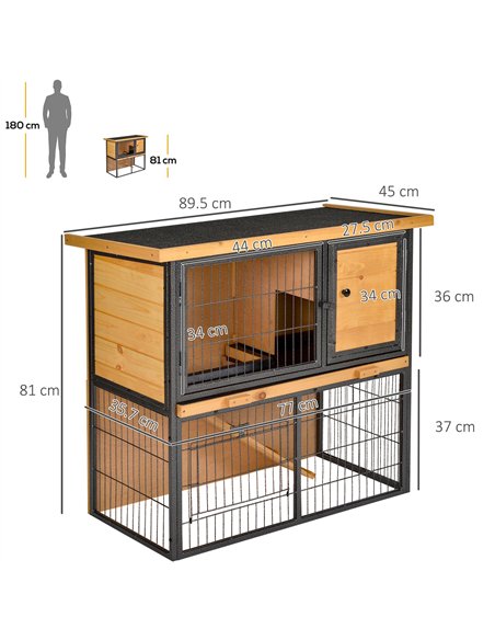 PawHut Guinea Pig Hutch Rabbit Hutch Wood-metal Elevated Pet House Bunny Cage with No-Leak Tray Ramp Openable Roof Outdoor 89.5  - pic 149350 | FastDaddyshop