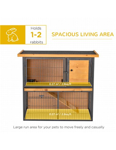PawHut Guinea Pig Hutch Rabbit Hutch Wood-metal Elevated Pet House Bunny Cage with No-Leak Tray Ramp Openable Roof Outdoor 89.5 