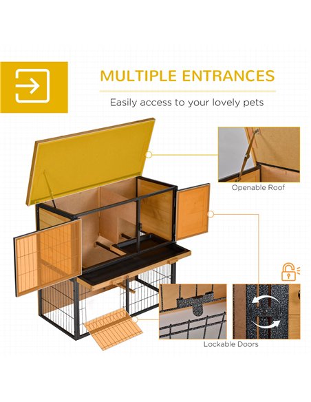 PawHut Guinea Pig Hutch Rabbit Hutch Wood-metal Elevated Pet House Bunny Cage with No-Leak Tray Ramp Openable Roof Outdoor 89.5  - pic 149352 | FastDaddyshop