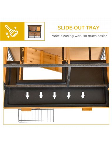 PawHut Guinea Pig Hutch Rabbit Hutch Wood-metal Elevated Pet House Bunny Cage with No-Leak Tray Ramp Openable Roof Outdoor 89.5 