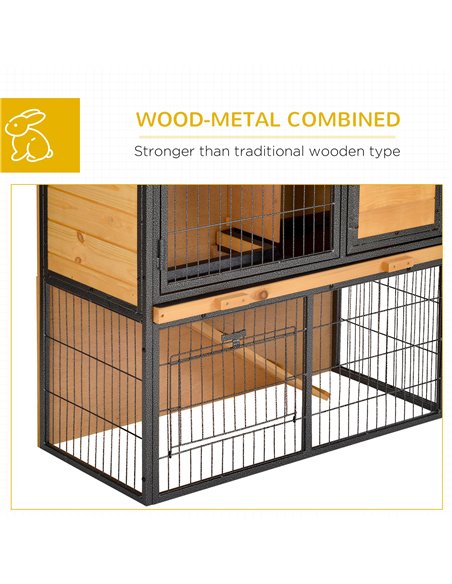 PawHut Guinea Pig Hutch Rabbit Hutch Wood-metal Elevated Pet House Bunny Cage with No-Leak Tray Ramp Openable Roof Outdoor 89.5  - pic 149354 | FastDaddyshop