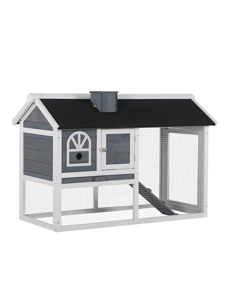 PawHut Wooden Rabbit Hutch and Run with Sliding Tray, Ramp, Water-resistant Roof, for 2-4 Rabbits, Grey - pic 149357 | FastDaddyshop