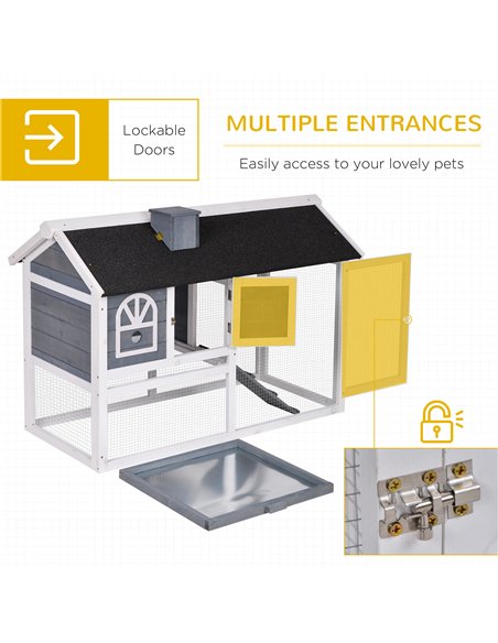 PawHut Wooden Rabbit Hutch and Run with Sliding Tray, Ramp, Water-resistant Roof, for 2-4 Rabbits, Grey - pic 149361 | FastDaddyshop