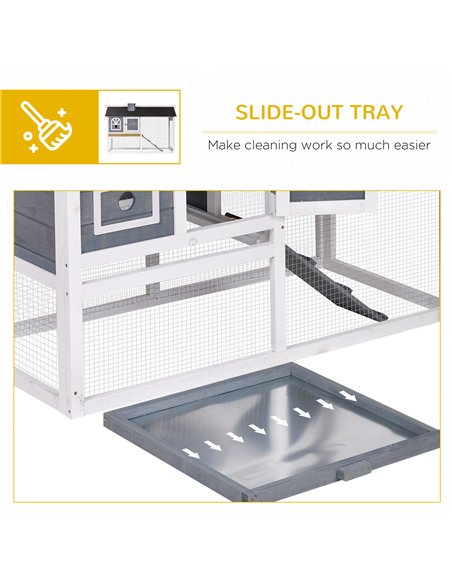 PawHut Wooden Rabbit Hutch and Run with Sliding Tray, Ramp, Water-resistant Roof, for 2-4 Rabbits, Grey - pic 149362 | FastDaddyshop