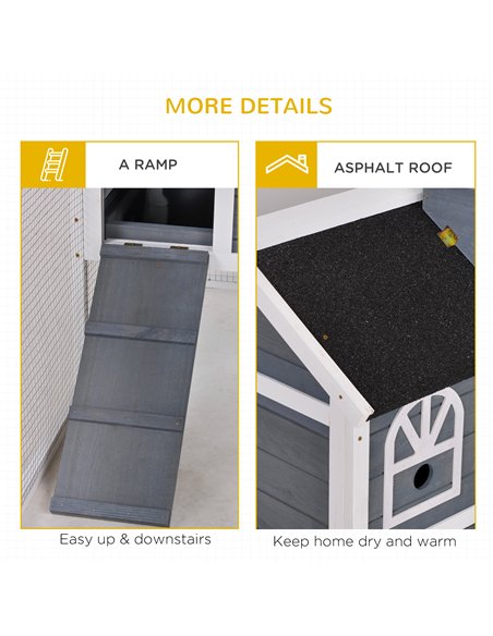PawHut Wooden Rabbit Hutch and Run with Sliding Tray, Ramp, Water-resistant Roof, for 2-4 Rabbits, Grey - pic 149363 | FastDaddyshop