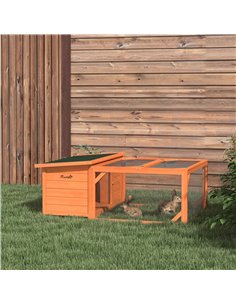 PawHut Rabbit Hutch Outdoor Guinea Pig Hutch with Run Small Animal Off-ground Duck House Hideaway Backyard with Openable Roof 12 2