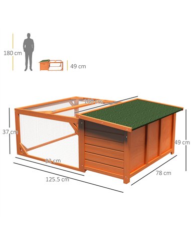 PawHut Rabbit Hutch Outdoor Guinea Pig Hutch with Run Small Animal Off-ground Duck House Hideaway Backyard with Openable Roof 12