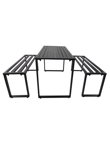 Outsunny 3Pcs Outdoor Dining Set Metal Beer Table Bench Patio Garden Yard Black