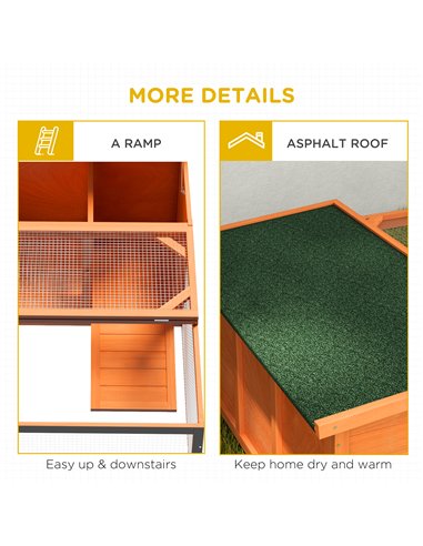 PawHut Rabbit Hutch Outdoor Guinea Pig Hutch with Run Small Animal Off-ground Duck House Hideaway Backyard with Openable Roof 12