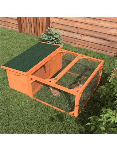 PawHut Rabbit Hutch Outdoor Guinea Pig Hutch with Run Small Animal Off-ground Duck House Hideaway Backyard with Openable Roof 12