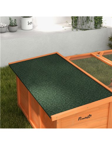 PawHut Rabbit Hutch Outdoor Guinea Pig Hutch with Run Small Animal Off-ground Duck House Hideaway Backyard with Openable Roof 12