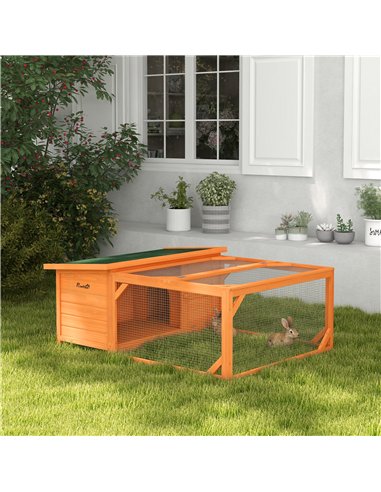 PawHut Rabbit Hutch Outdoor Guinea Pig Hutch with Run Small Animal Off-ground Duck House Hideaway Backyard with Openable Roof 12