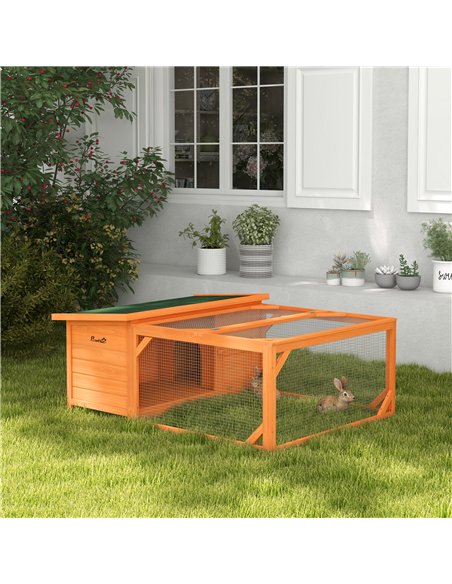 PawHut Rabbit Hutch Outdoor Guinea Pig Hutch with Run Small Animal Off-ground Duck House Hideaway Backyard with Openable Roof 12 - pic 149374 | FastDaddyshop