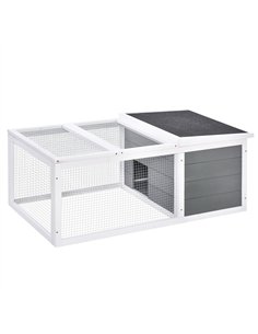 PawHut Rabbit Hutch Guinea Pig Hutch Wooden Small Animal Cage Rabbit Run Duck House with Openable Roof for Indoor Outdoor 115 x 