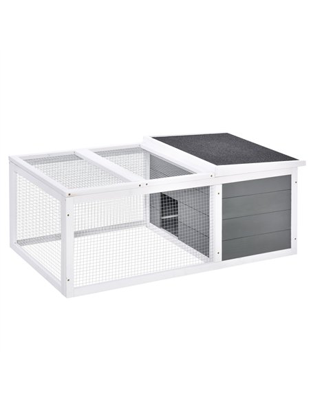 PawHut Rabbit Hutch Guinea Pig Hutch Wooden Small Animal Cage Rabbit Run Duck House with Openable Roof for Indoor Outdoor 115 x  - pic 149375 | FastDaddyshop