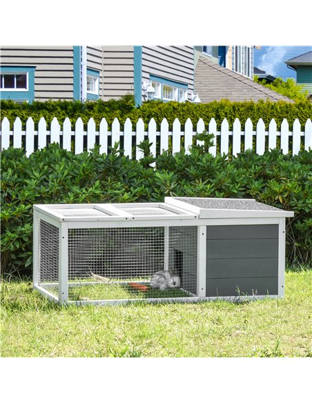 PawHut Rabbit Hutch Guinea Pig Hutch Wooden Small Animal Cage Rabbit Run Duck House with Openable Roof for Indoor Outdoor 115 x  - pic 149376 | FastDaddyshop