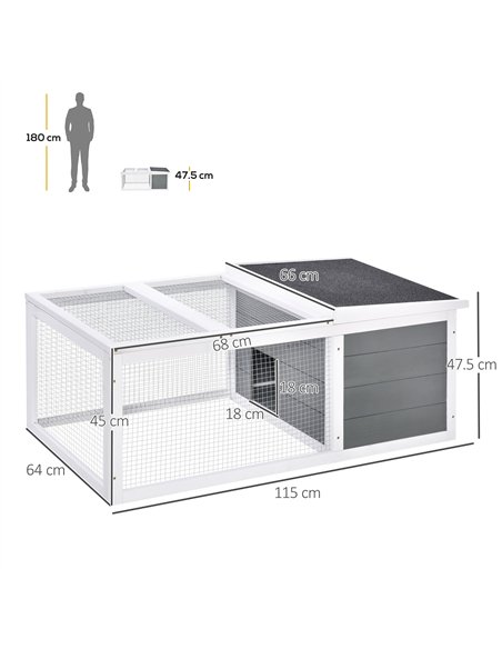 PawHut Rabbit Hutch Guinea Pig Hutch Wooden Small Animal Cage Rabbit Run Duck House with Openable Roof for Indoor Outdoor 115 x  - pic 149377 | FastDaddyshop