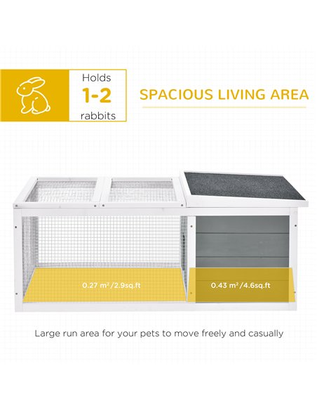 PawHut Rabbit Hutch Guinea Pig Hutch Wooden Small Animal Cage Rabbit Run Duck House with Openable Roof for Indoor Outdoor 115 x  - pic 149378 | FastDaddyshop