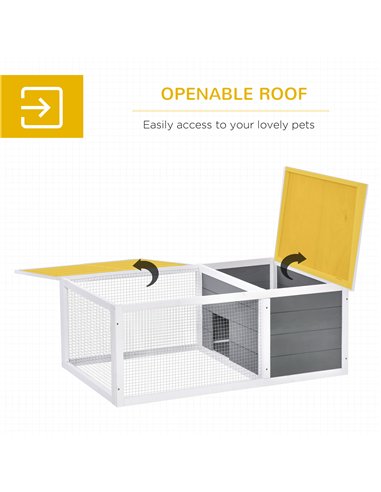 PawHut Rabbit Hutch Guinea Pig Hutch Wooden Small Animal Cage Rabbit Run Duck House with Openable Roof for Indoor Outdoor 115 x 