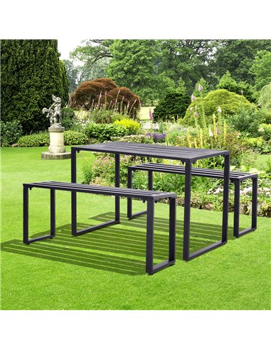 Outsunny 3Pcs Outdoor Dining Set Metal Beer Table Bench Patio Garden Yard Black