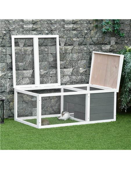 PawHut Rabbit Hutch Guinea Pig Hutch Wooden Small Animal Cage Rabbit Run Duck House with Openable Roof for Indoor Outdoor 115 x  - pic 149381 | FastDaddyshop