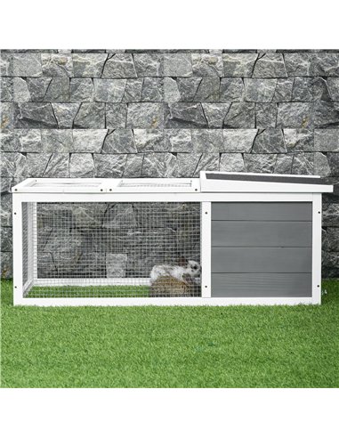 PawHut Rabbit Hutch Guinea Pig Hutch Wooden Small Animal Cage Rabbit Run Duck House with Openable Roof for Indoor Outdoor 115 x 