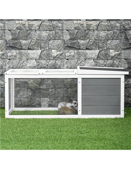 PawHut Rabbit Hutch Guinea Pig Hutch Wooden Small Animal Cage Rabbit Run Duck House with Openable Roof for Indoor Outdoor 115 x  - pic 149383 | FastDaddyshop