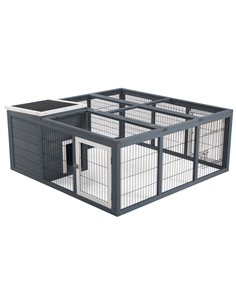 PawHut Rabbit Hutch Outdoor, Guinea Pig House, Bunny Run Cage with Openable Top for 1-2 Rabbits, 123 x 120 x 52cm, Grey