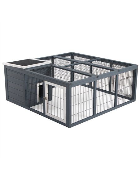 PawHut Rabbit Hutch Outdoor, Guinea Pig House, Bunny Run Cage with Openable Top for 1-2 Rabbits, 123 x 120 x 52cm, Grey - pic 149384 | FastDaddyshop