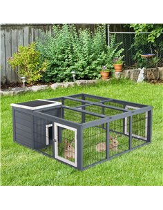 PawHut Rabbit Hutch Outdoor, Guinea Pig House, Bunny Run Cage with Openable Top for 1-2 Rabbits, 123 x 120 x 52cm, Grey 2