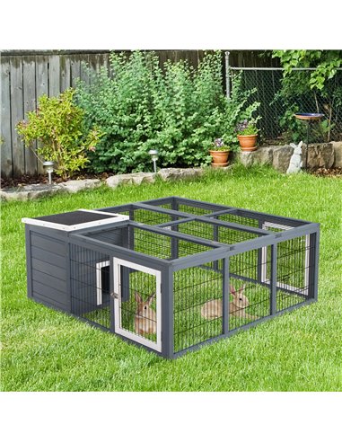 PawHut Rabbit Hutch Outdoor, Guinea Pig House, Bunny Run Cage with Openable Top for 1-2 Rabbits, 123 x 120 x 52cm, Grey