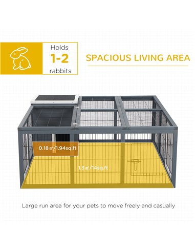 PawHut Rabbit Hutch Outdoor, Guinea Pig House, Bunny Run Cage with Openable Top for 1-2 Rabbits, 123 x 120 x 52cm, Grey