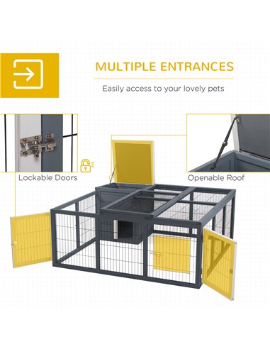 PawHut Rabbit Hutch Outdoor, Guinea Pig House, Bunny Run Cage with Openable Top for 1-2 Rabbits, 123 x 120 x 52cm, Grey