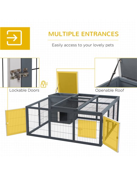 PawHut Rabbit Hutch Outdoor, Guinea Pig House, Bunny Run Cage with Openable Top for 1-2 Rabbits, 123 x 120 x 52cm, Grey - pic 149388 | FastDaddyshop