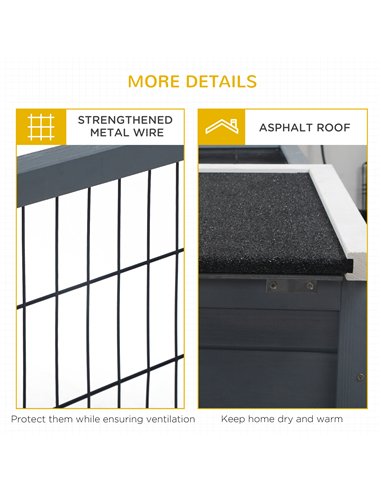 PawHut Rabbit Hutch Outdoor, Guinea Pig House, Bunny Run Cage with Openable Top for 1-2 Rabbits, 123 x 120 x 52cm, Grey
