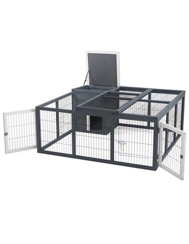 PawHut Rabbit Hutch Outdoor, Guinea Pig House, Bunny Run Cage with Openable Top for 1-2 Rabbits, 123 x 120 x 52cm, Grey
