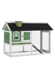 PawHut Wooden Rabbit Hutch and Run with Sliding Tray, Ramp, Water-resistant Roof, for 2-4 Rabbits, Green