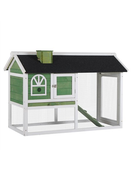 PawHut Wooden Rabbit Hutch and Run with Sliding Tray, Ramp, Water-resistant Roof, for 2-4 Rabbits, Green - pic 149393 | FastDaddyshop