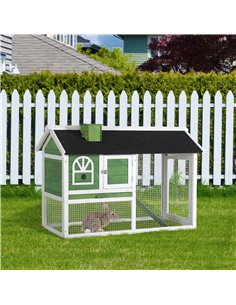 PawHut Wooden Rabbit Hutch and Run with Sliding Tray, Ramp, Water-resistant Roof, for 2-4 Rabbits, Green 2
