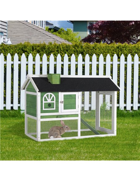 PawHut Wooden Rabbit Hutch and Run with Sliding Tray, Ramp, Water-resistant Roof, for 2-4 Rabbits, Green - pic 149394 | FastDaddyshop