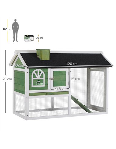 PawHut Wooden Rabbit Hutch and Run with Sliding Tray, Ramp, Water-resistant Roof, for 2-4 Rabbits, Green
