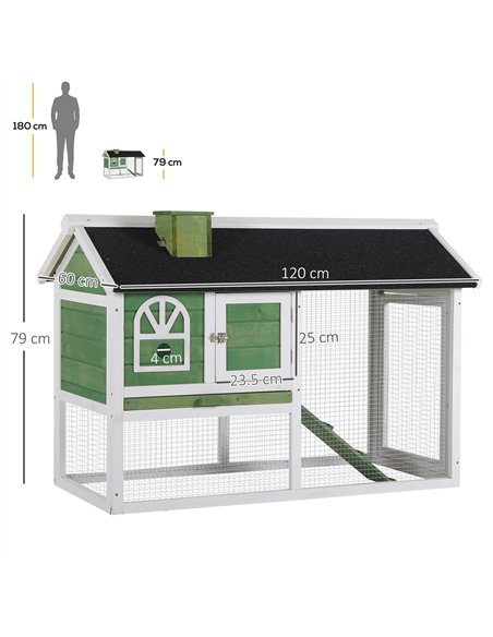 PawHut Wooden Rabbit Hutch and Run with Sliding Tray, Ramp, Water-resistant Roof, for 2-4 Rabbits, Green - pic 149395 | FastDaddyshop