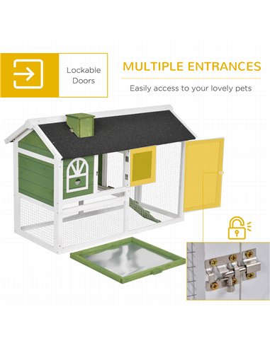 PawHut Wooden Rabbit Hutch and Run with Sliding Tray, Ramp, Water-resistant Roof, for 2-4 Rabbits, Green