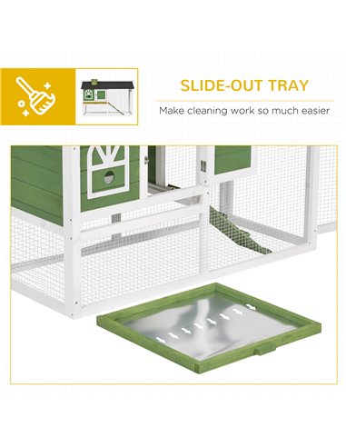 PawHut Wooden Rabbit Hutch and Run with Sliding Tray, Ramp, Water-resistant Roof, for 2-4 Rabbits, Green