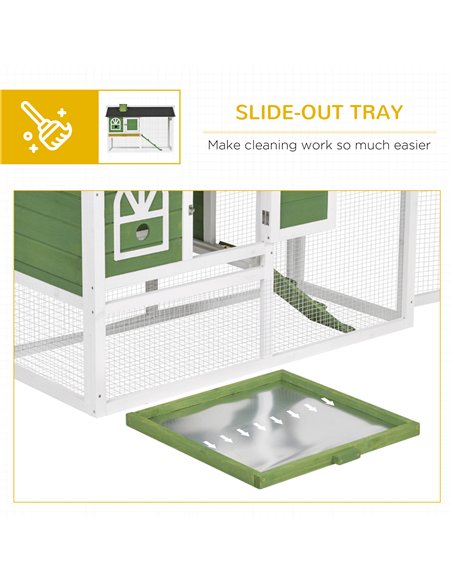 PawHut Wooden Rabbit Hutch and Run with Sliding Tray, Ramp, Water-resistant Roof, for 2-4 Rabbits, Green - pic 149398 | FastDaddyshop