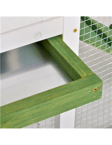 PawHut Wooden Rabbit Hutch and Run with Sliding Tray, Ramp, Water-resistant Roof, for 2-4 Rabbits, Green