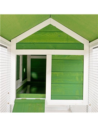 PawHut Wooden Rabbit Hutch and Run with Sliding Tray, Ramp, Water-resistant Roof, for 2-4 Rabbits, Green