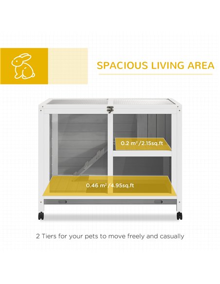 PawHut Wooden Rabbit Hutch Indoor with Wheels, Openable Roof, 91.5 x 53.3 x 73 cm, Grey - pic 149405 | FastDaddyshop